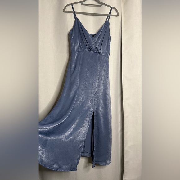Lulus Constantine Slate Blue Satin Maxi Dress Medium - Picture 8 of 12